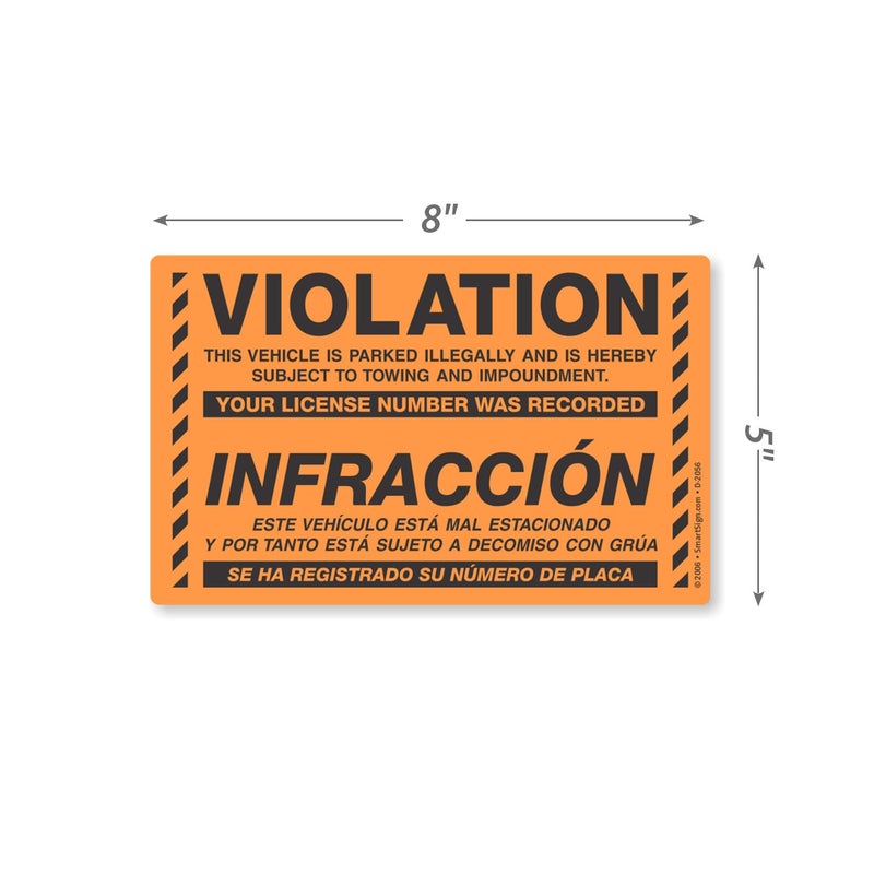 SmartSign Bilingual Parking Violation Stickers | Pack of 50 Labels with Permanent Adhesive, 5 x 8 inch, Vehicle Illegally Parked Sticker, Hard to Remove Write-On Tickets, Fluorescent Orange - Image 5